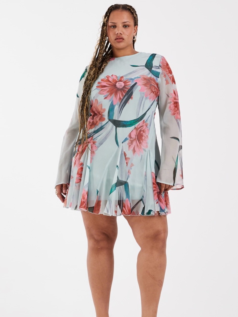 ASOS DESIGN Curve long sleeve mini dress in floral print